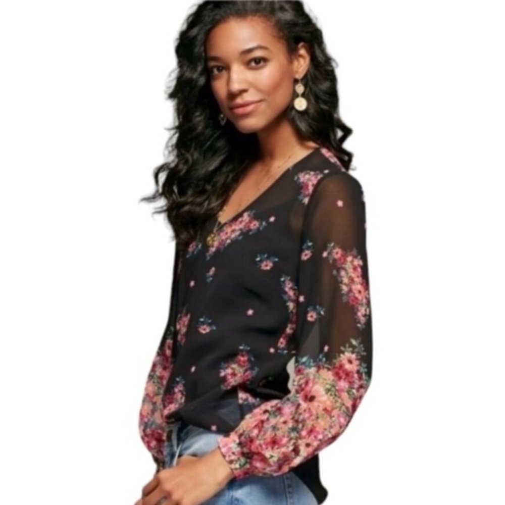 CAbi Blooming Blouse Floral Sheer Top Style 3594 Medium